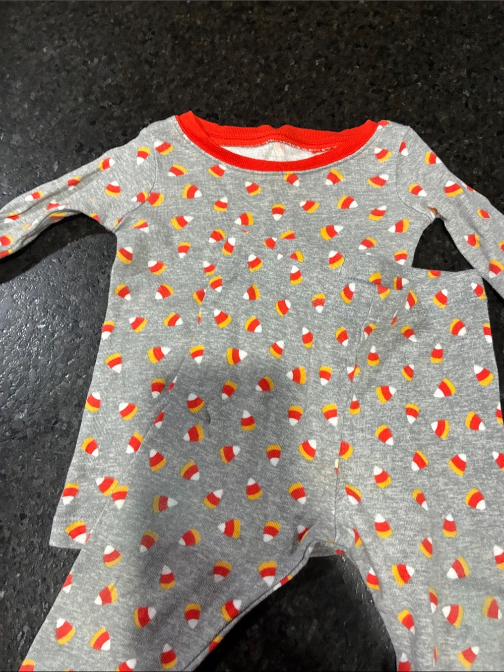 Grey Candy Corn Print Kids Pajama Set - Red Trim